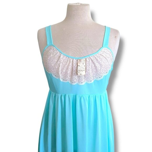 Vintage 1970s Formfit Rogers Womens Nightgown Sz Small Tiffany Blue Nylon Lace - Picture 4 of 11